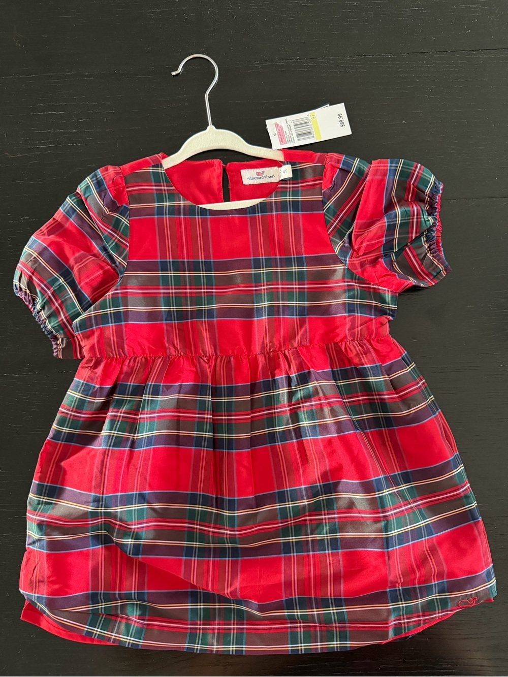 Vineyard vines Red Plaid Puff-Sleeve Kids Dress
